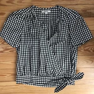 Checked Madewell wrap blouse